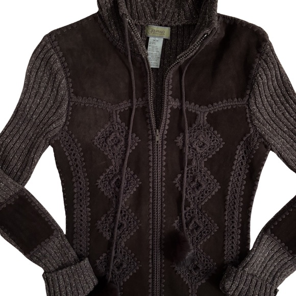 Buffalo David Bitton Y2K Brown Knit Suede Sweater - Picture 2 of 7